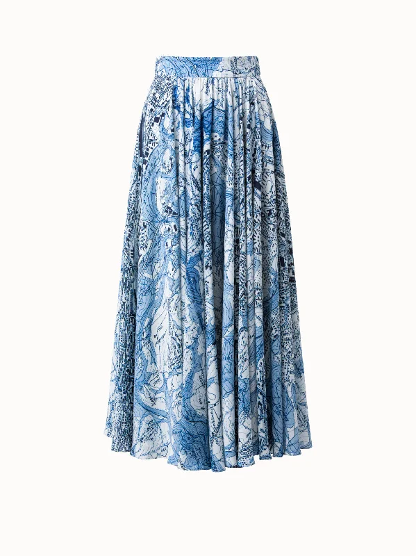 Georgette Pleated St. Gallen Map Print Skirt