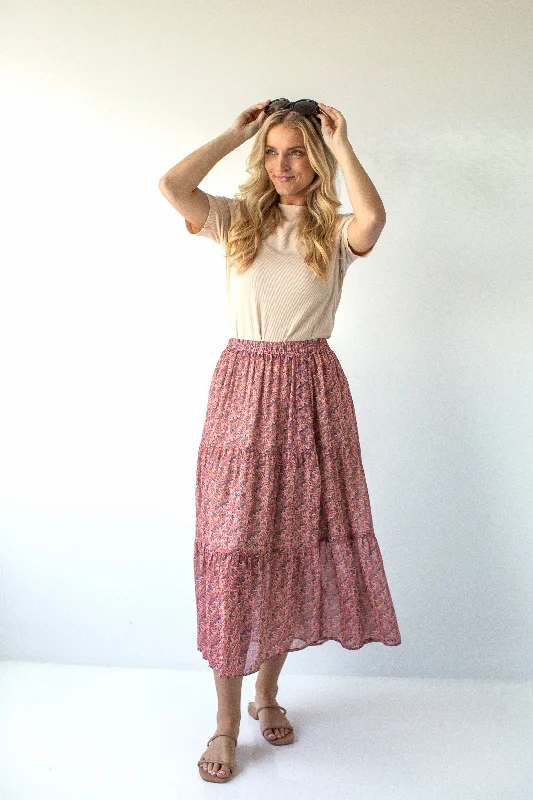 'Jacinta' Printed Chiffon Midi Skirt in Desert Rose