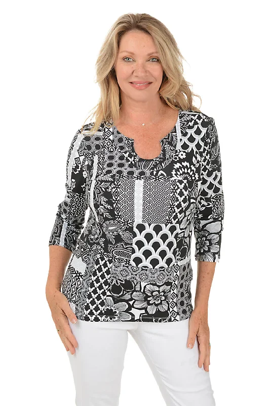 Petite Pattern Play Horseshoe Neck Knit Top