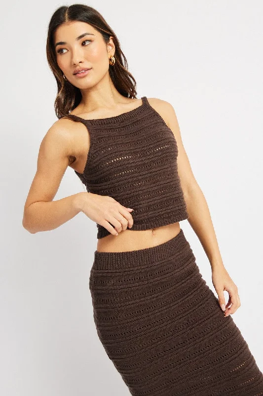 Brown Crochet Knit Tank Top