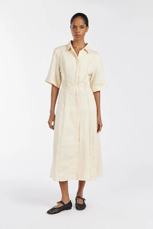 ASTRID LEMON LINEN MIDI DRESS