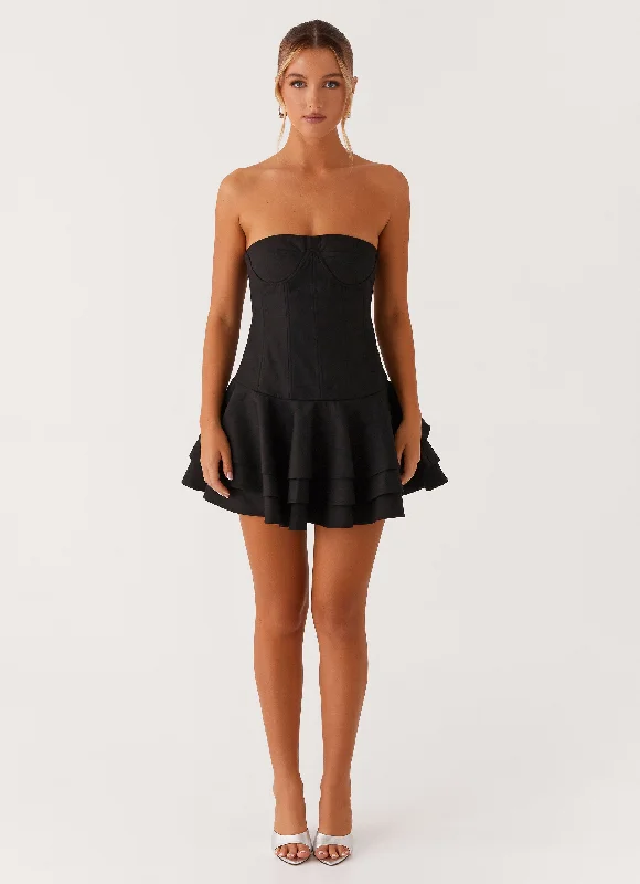 Floriana Ruffle Corset Mini Dress - Black