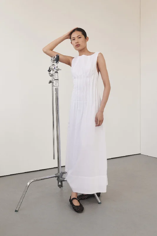 MANA WHITE LINEN MIDI DRESS