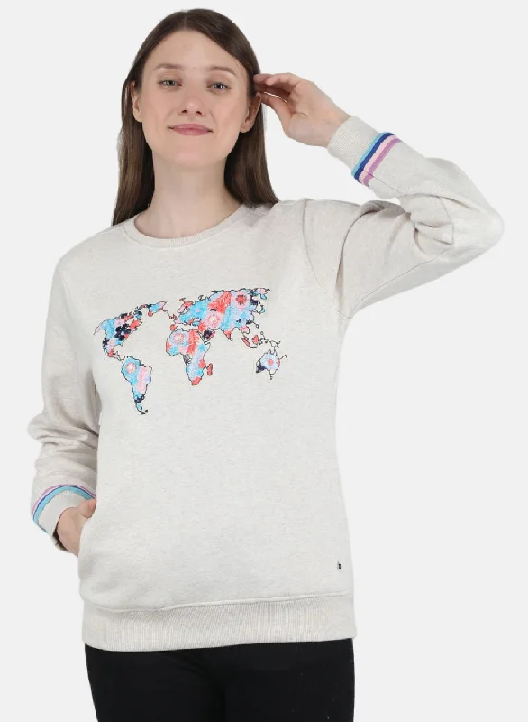 Women Beige Embroidered Sweatshirt