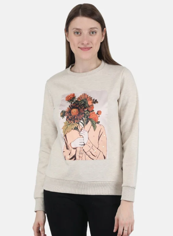 Women Beige Printed Sweatshirt