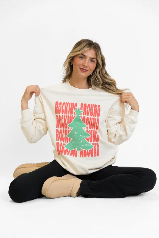 Rocking Around Christmas Cream Oversized Graphic Sweatshirt