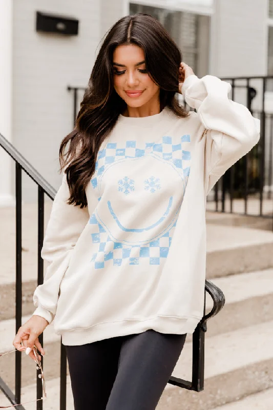 Snowflake Smiley Light Tan Graphic Sweatshirt