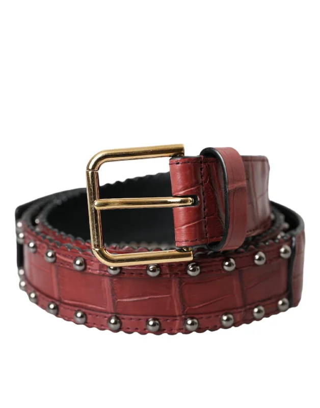 Dolce & Gabbana  Alligator Leather Studded Metal Buckle Women's Belt