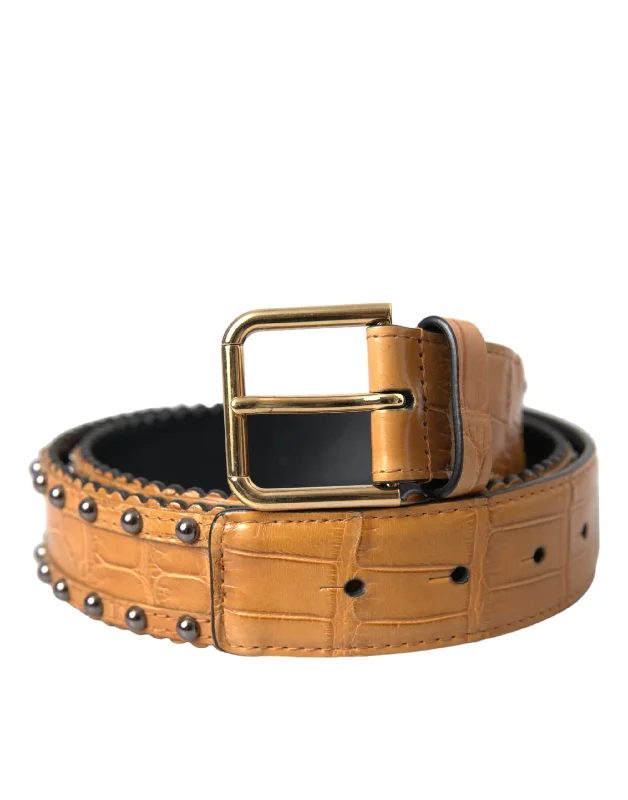 Dolce & Gabbana  Alligator Leather Studded Metal Buckle Women's Belt