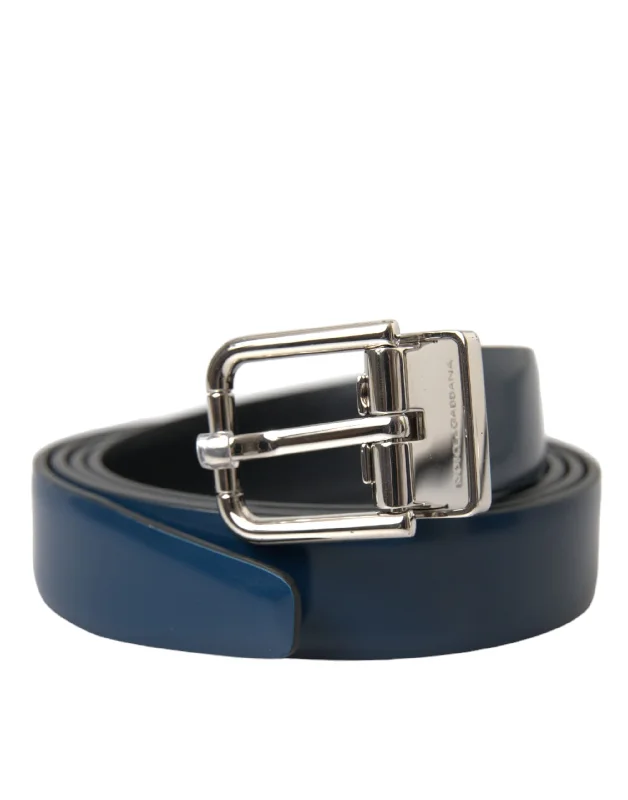 Dolce & Gabbana blue Calf Leather  Metal Buckle Belt Men's Men