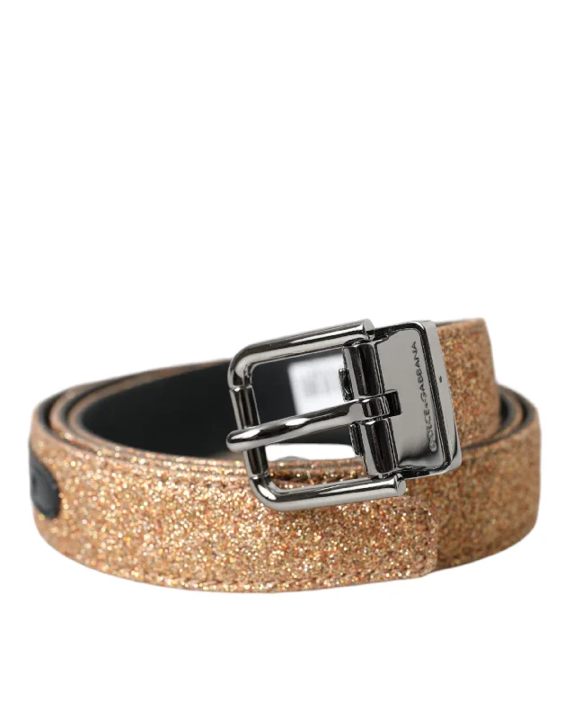 Dolce & Gabbana  Glitter Leather  Metal Buckle Women's Belt