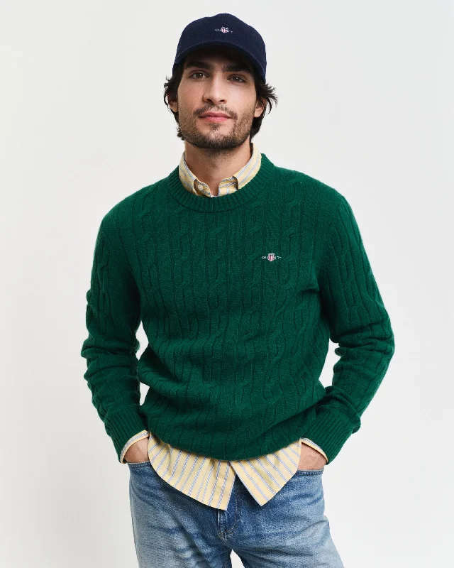 Gant Men Green Solid Round Neck Full Sleeves Pullover Style Sweater