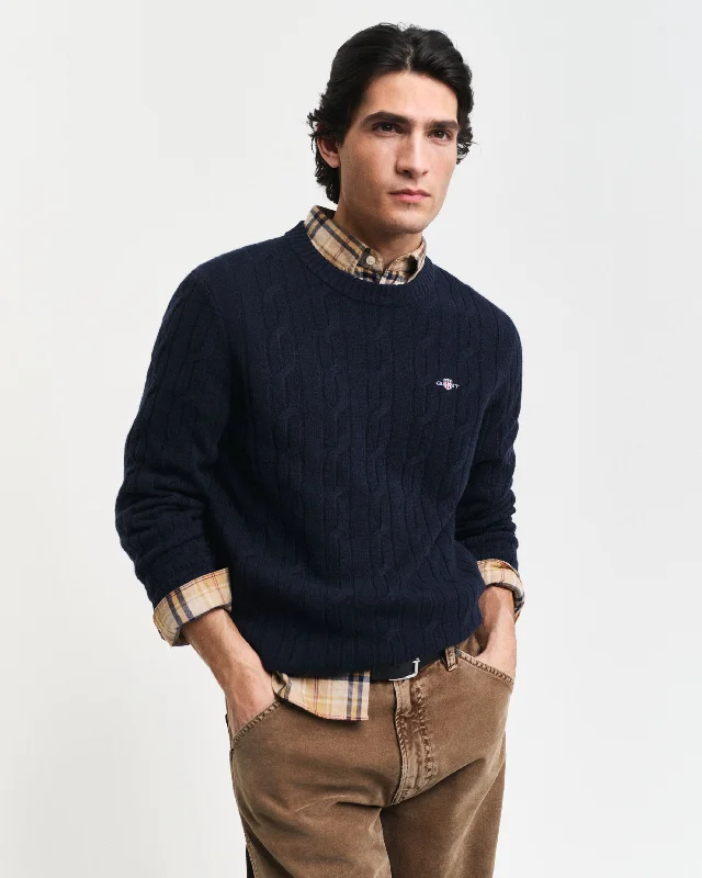 Gant Men Blue Solid Round Neck Full Sleeves Pullover Style Sweater