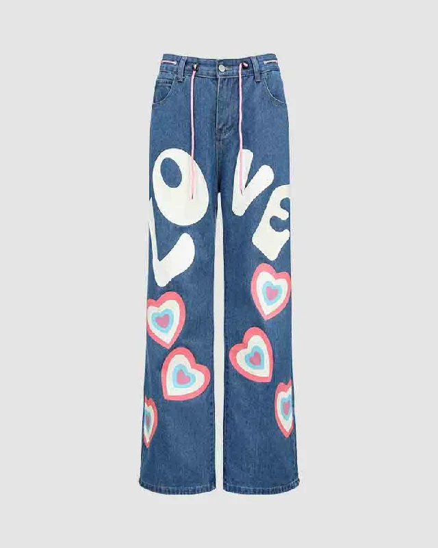 Lover Retro Graphic Oversized Denim Jeans