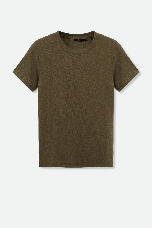 CAP SLEEVE CREW IN HEATHERED PIMA COTTON IN OLIVE