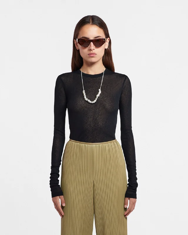 Lymee - Mesh-Jersey Top - Black