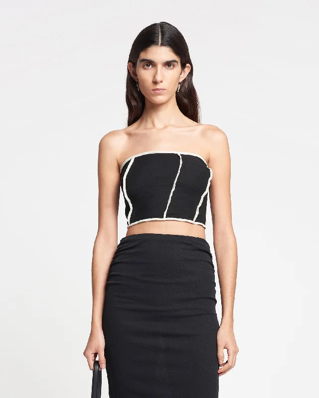 Luisa - Patchwork Mesh-Jersey Tube Top - Black/White wax