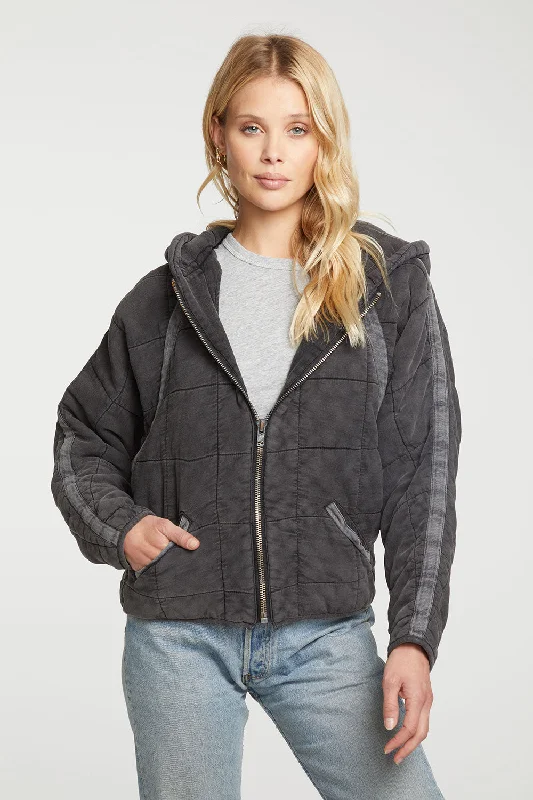 Quilted Heirloom Wovens Long Sleeve Batwing Hooded Zip Up Jacket