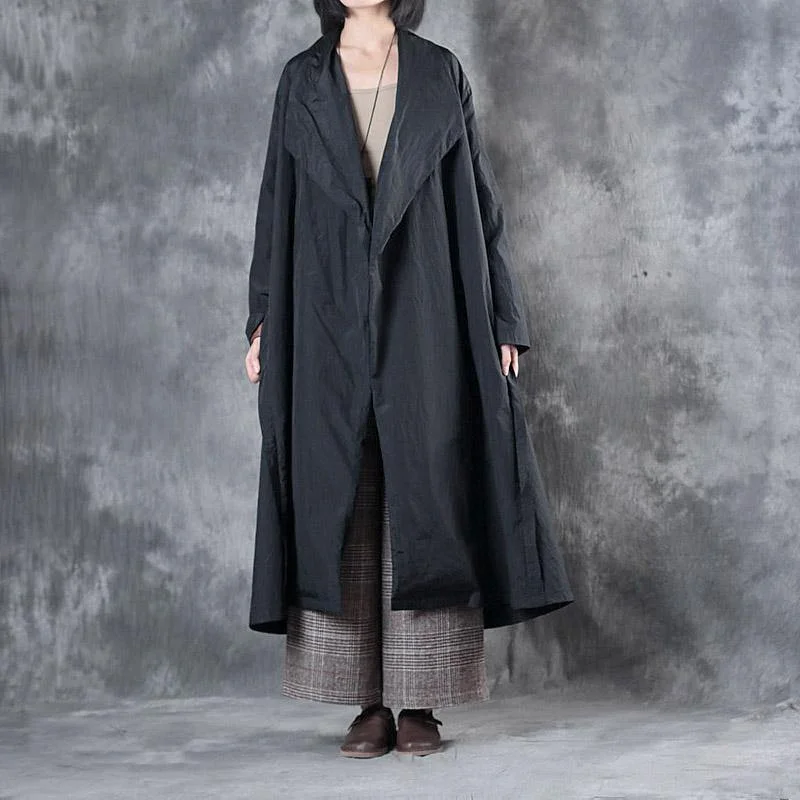 2017 black casual cotton cardigan oversize solid trench coat