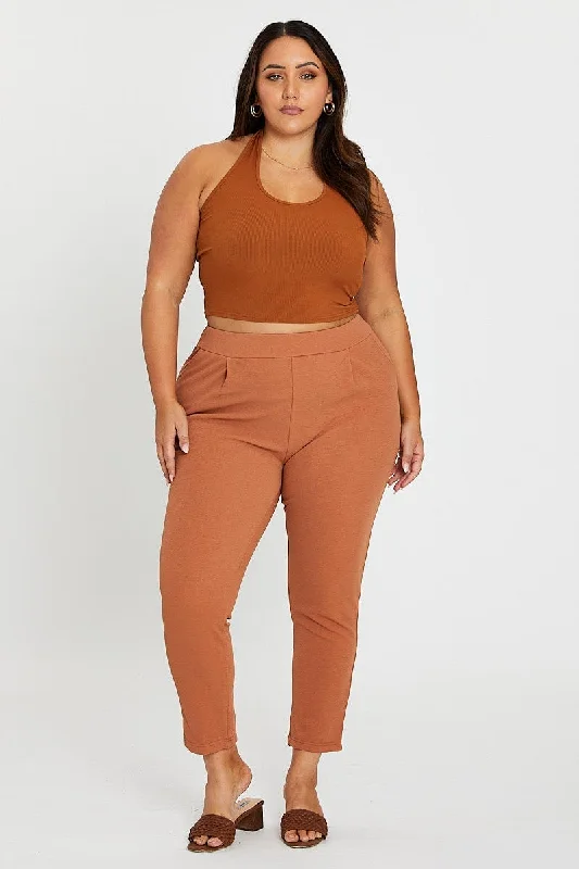 Beige Mid Rise Beige Slim Pants