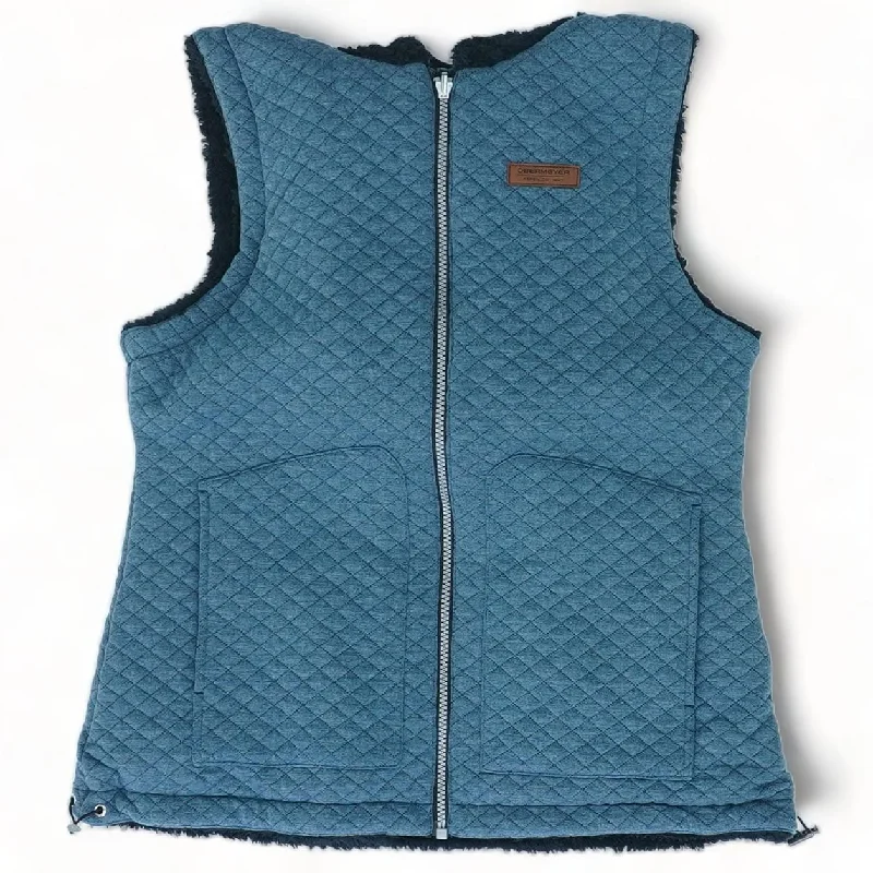 Blue Solid Reversible Fleece Vest