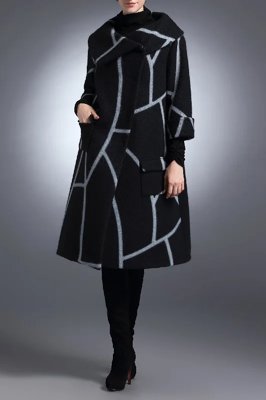 Lisbeth Black & Grey Modern Winter Wool Coat