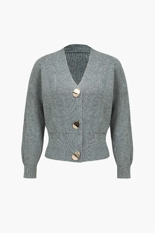 Button Detail Ribbed Knit Cardigan