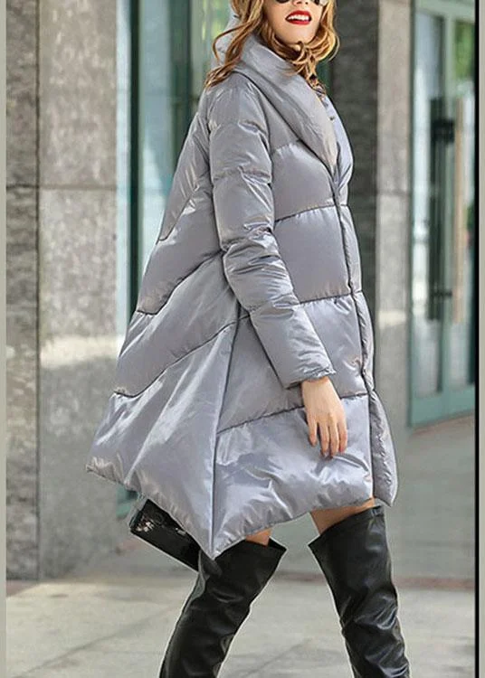 Modern Grey asymmetrical design Thick Winter Duck Down Down Coat