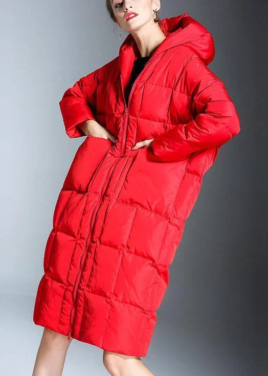 New Red hooded Pockets Casual Winter Duck Down down coat