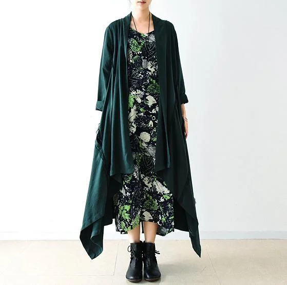 original design 2017 new green silk linen outwear plus size stylish asymmetric trench coats