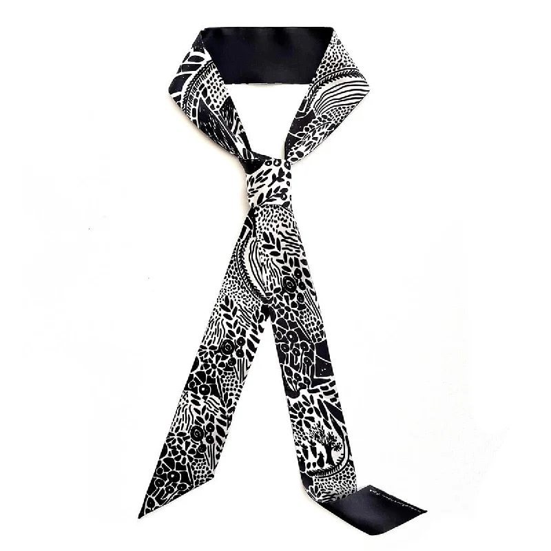 Silk Skinny Scarf Of Black Garden