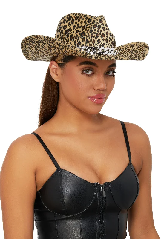 Animal Print Chain Detail Cowboy Hat