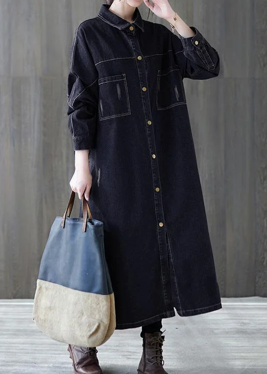 Style Denim Black Plus Size Clothes For Women Gifts Lapel Patchwork Coat