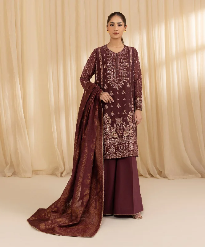 3 Piece -  Embroidered Muslin Suit