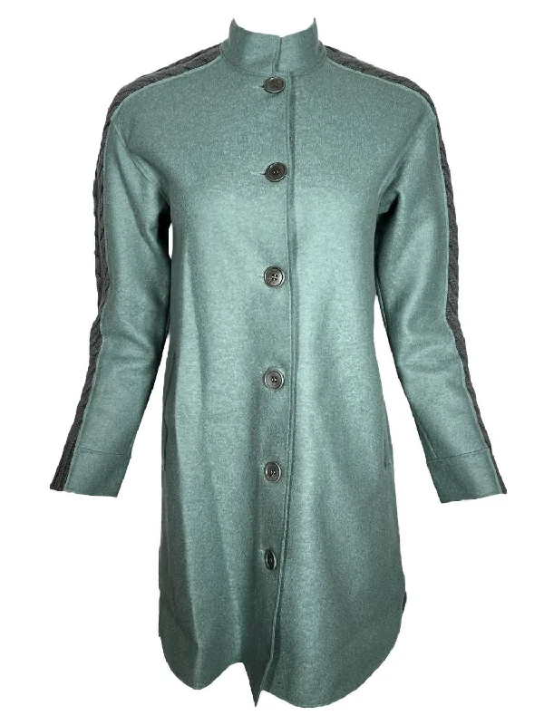 Women Knit Shoulder Wool Coat In Dark Teal