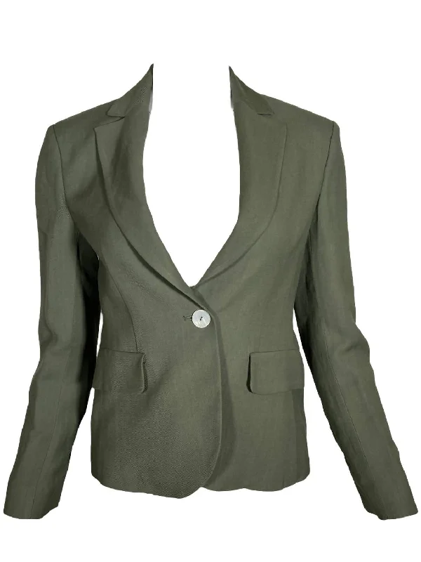 Women Single Button Blazer In Olive