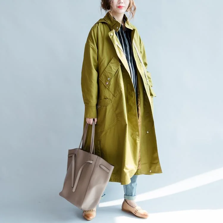 Yellow coats hoodied cotton trench coats outwear long windbreakers oversize maxi coats