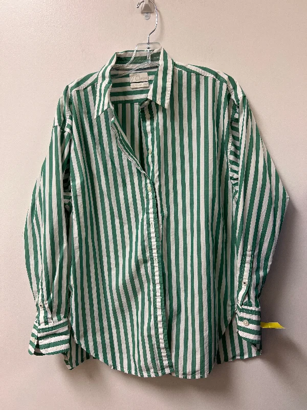 Top Long Sleeve By J. Crew In Green & White, Size: Xl