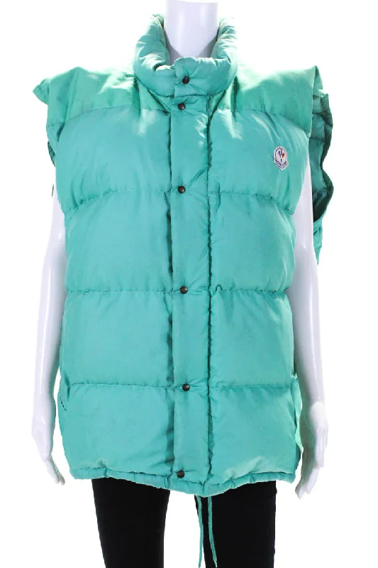 Moncler Womens Sleeveless Two Pocket Full Zip Puffer Vest Jacket Blue